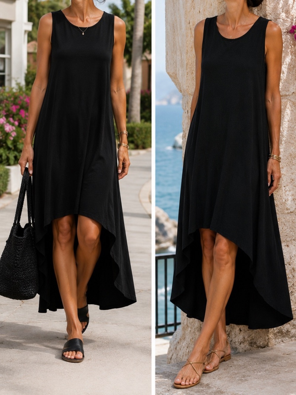 Planet Lauren G Black Pima Maxi Sleeveless Hi Low $228 Pockets Size 1 fits 4-8